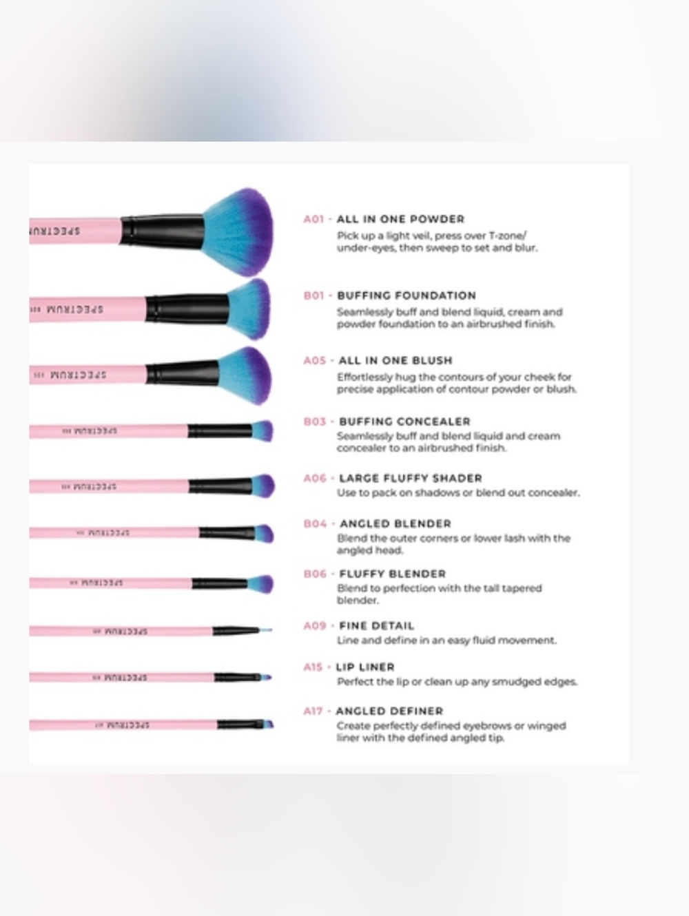 Spectrum Essential 10-Piece Makeup Brush Set - Pink & Blue - Picture 4 of 7